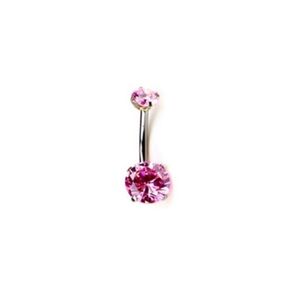 NEW Pink Double CZ Belly Ring